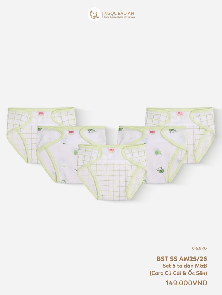[M&B] Tã dán sơ sinh cotton caro củ cải và ốc sên