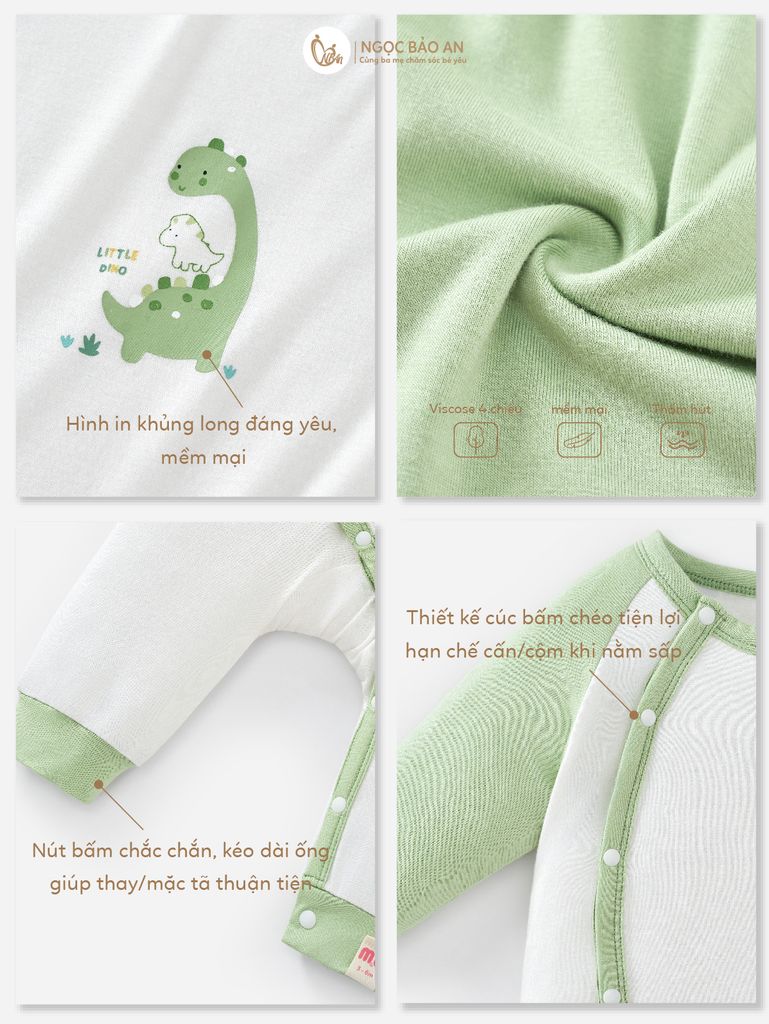 [M&B] CB2: Set bodysuit dáng dài + body đùi tay ngắn + bodychip tay ngắn Dino (NB-3m)
