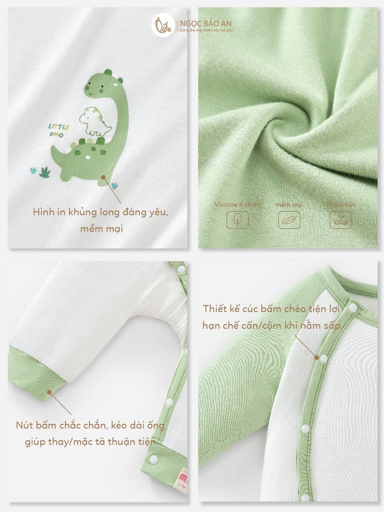 [M&B] Bodysuit dài tay dài cài chéo little dino (NB-12m)