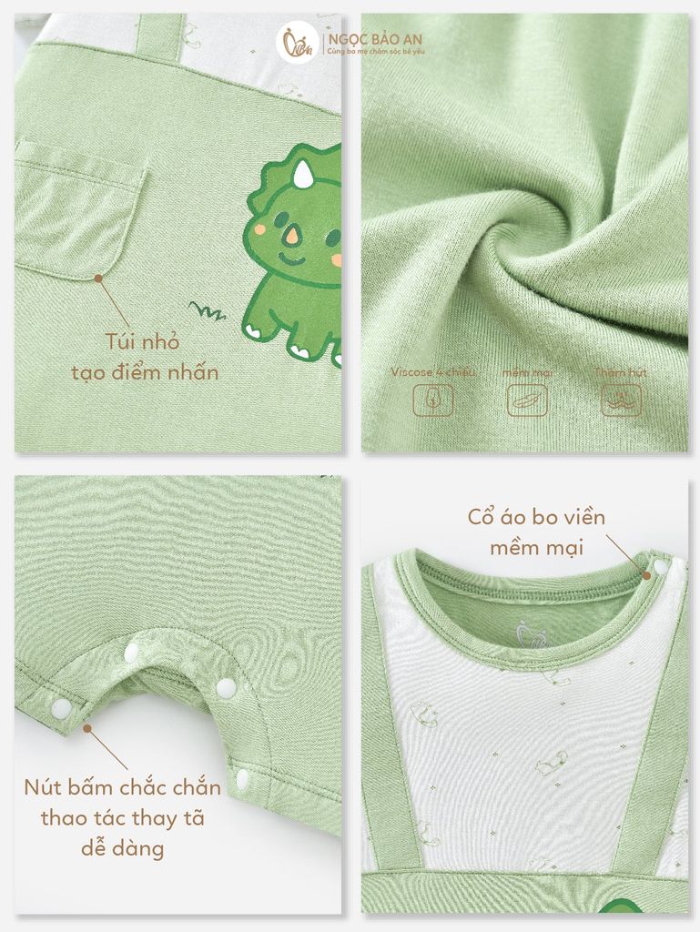[M&B] CB2: Set bodysuit dáng dài + body đùi tay ngắn + bodychip tay ngắn Dino (NB-3m)