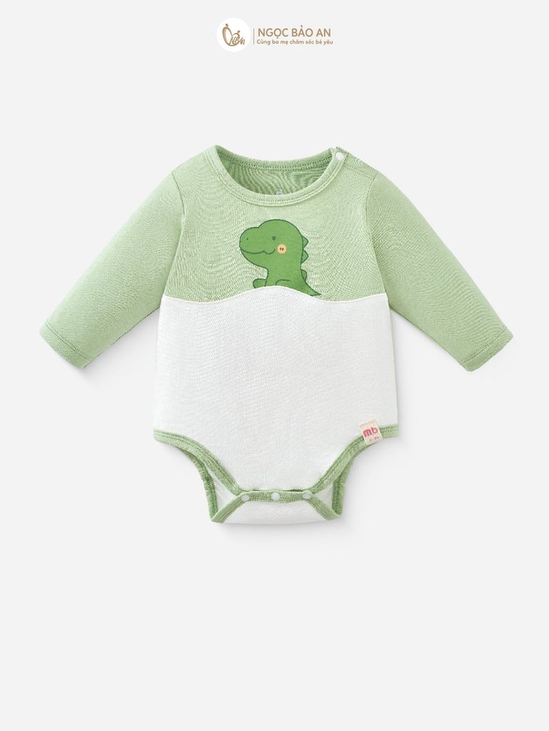 [M&B] Set bodychip tay dài kèm nón cột dây sơ sinh viscose khủng long PM (NB-12m)