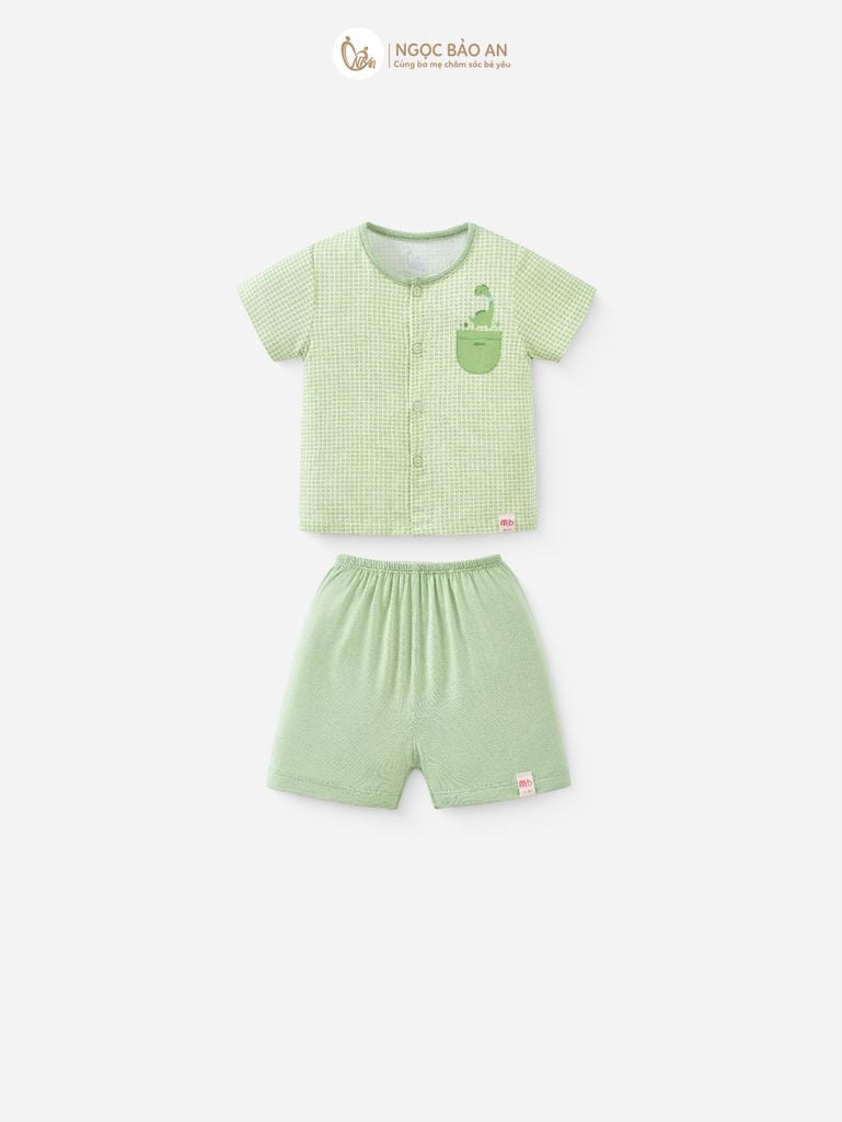 [M&B] Bộ tay ngắn cài giữa caro dino ngọc (0-24m)