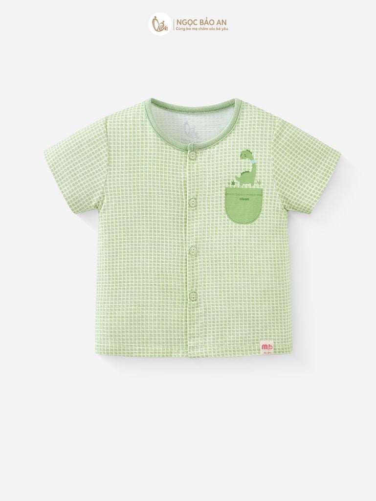 [M&B] Bộ tay ngắn cài giữa caro dino ngọc (0-24m)