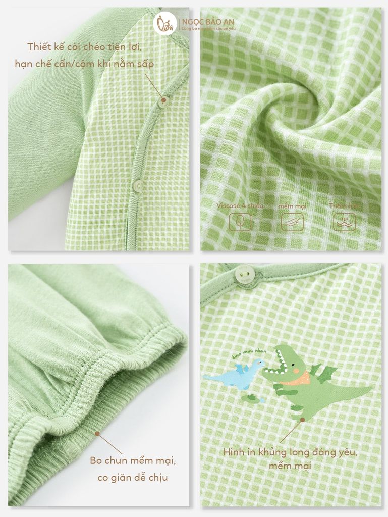 [M&B] Bộ tay dài cài bên caro dino PM (NB-24m)