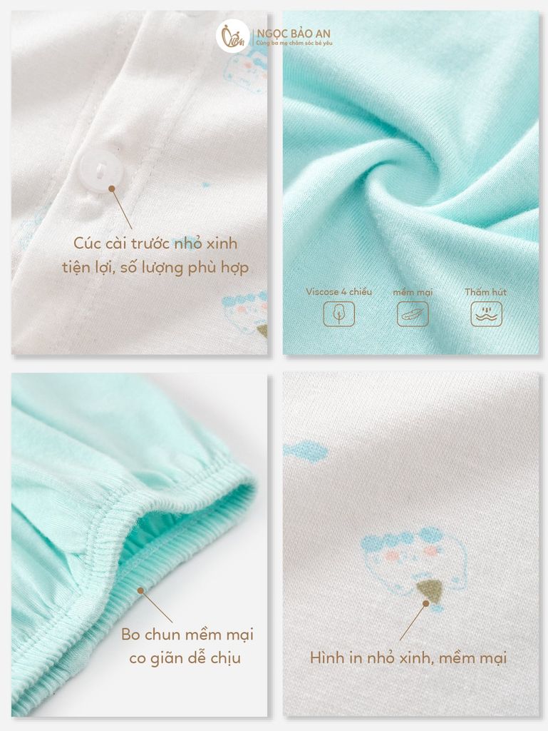 [M&B] Bộ tay dài cài giữa bear mint (NB-24m)