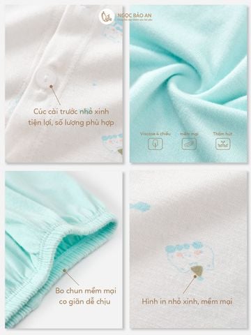 [M&B] Bộ tay dài cài giữa bear mint (NB-24m)