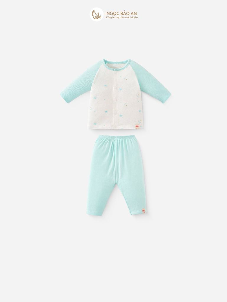 [M&B] Bộ tay dài cài giữa bear mint (NB-24m)