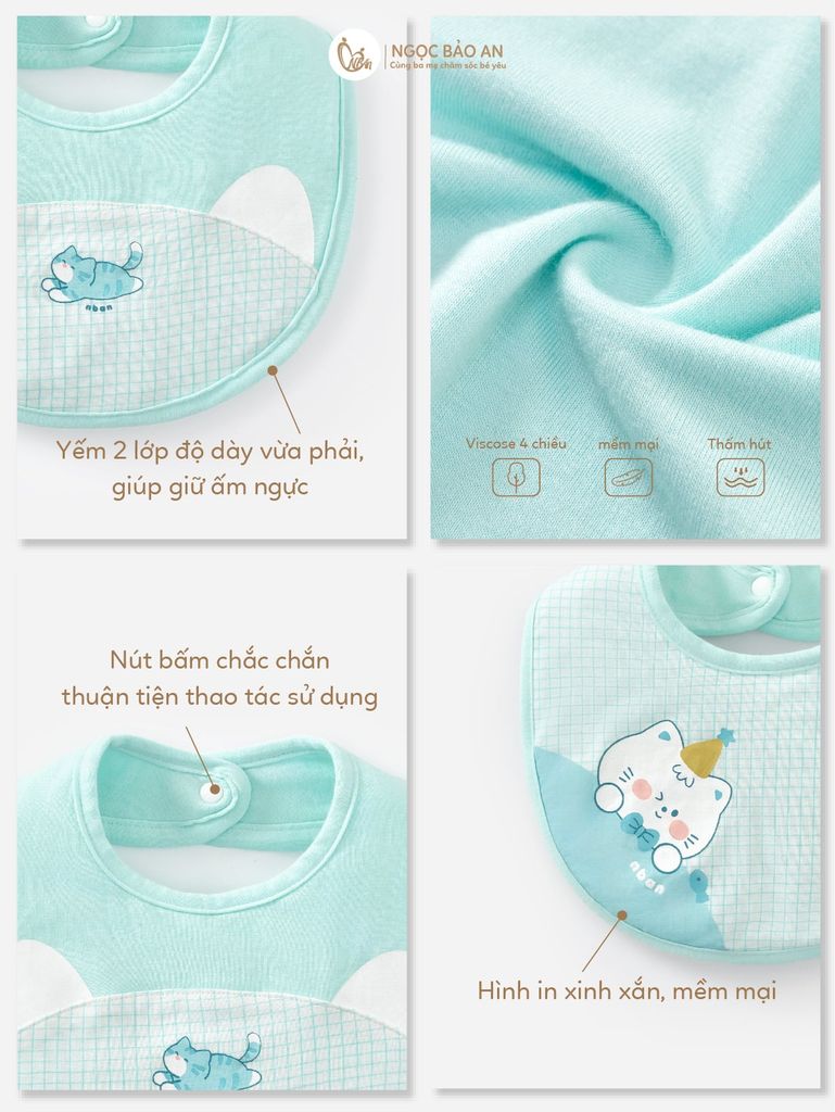 [M&B] Set 2 yếm nút bear mint (NB-24m)