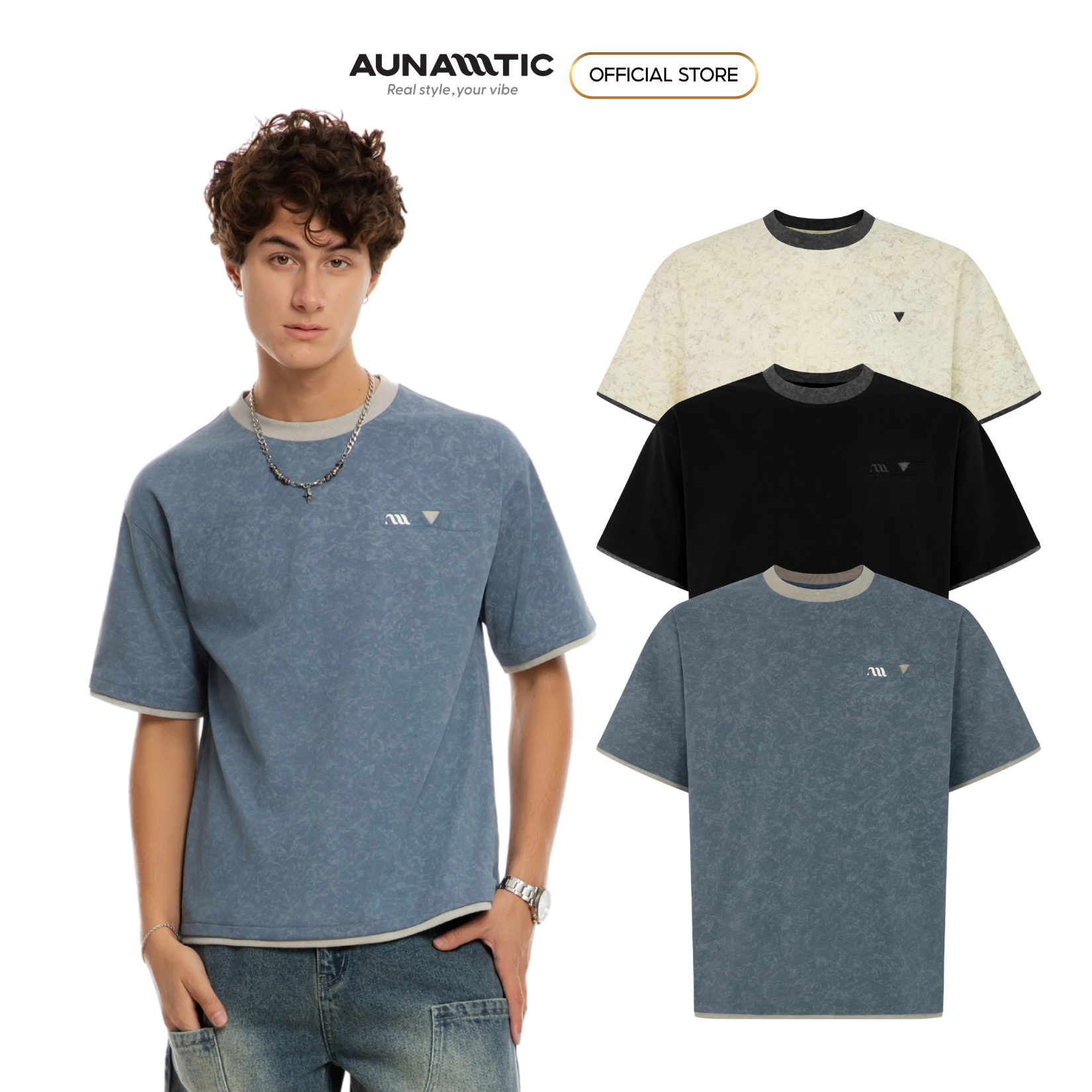  Áo thun nam loang chất dày mịn, túi ngực phối viền – AUNAMTIC 