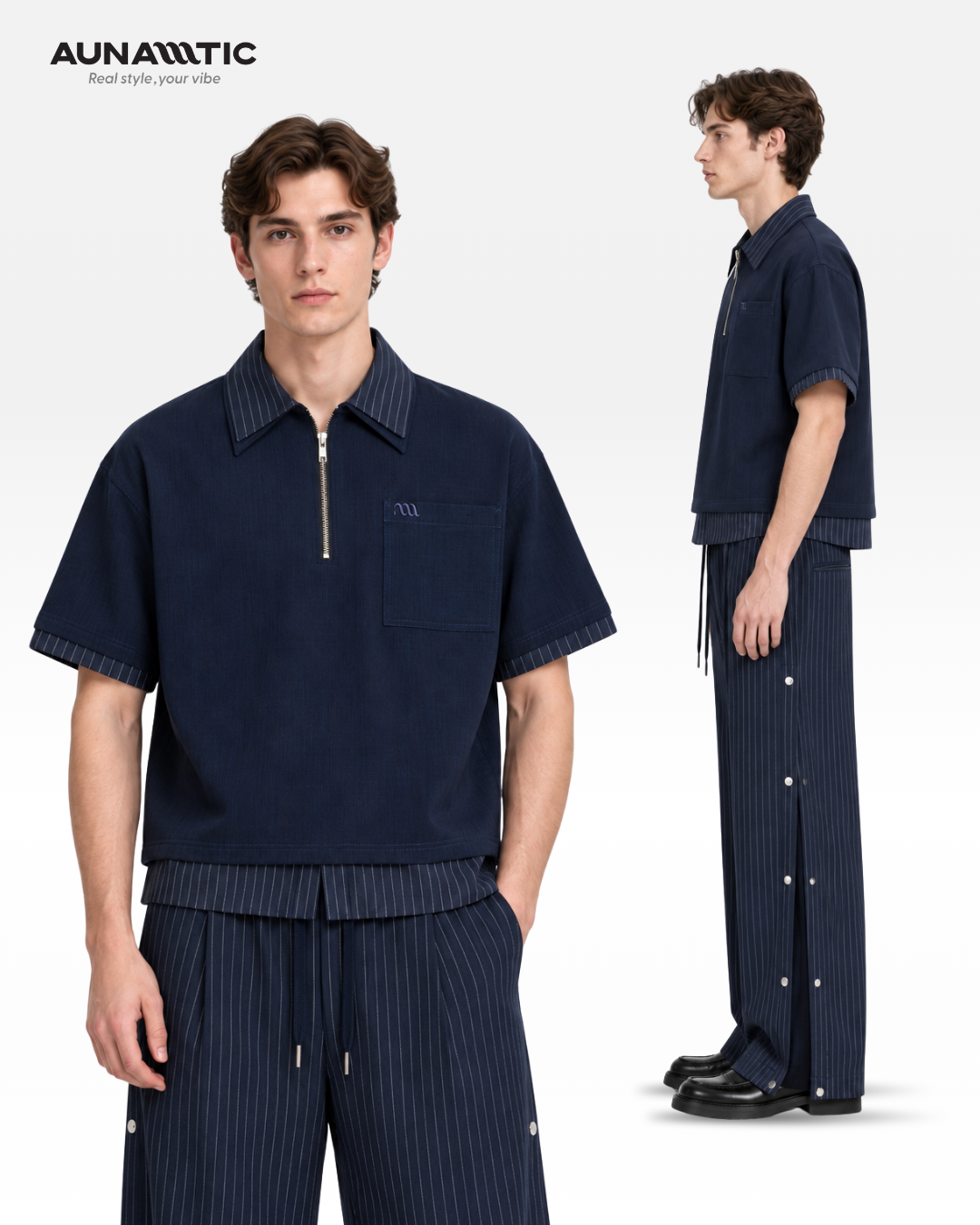  Quần Nam Snap Line Pants Ống Rộng Sọc Dọc Nút Bấm - AUNAMTIC 
