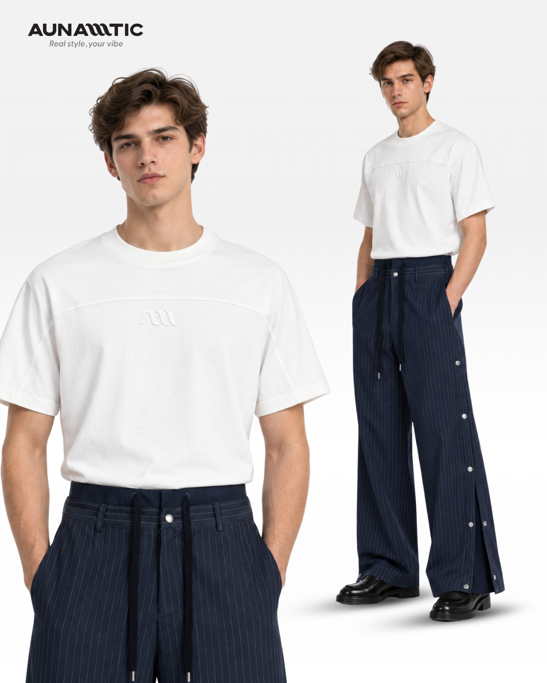 Quần Nam Snap Line Pants Ống Rộng Sọc Dọc Nút Bấm - AUNAMTIC 