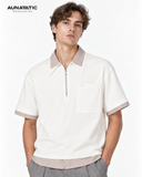  Áo Polo Nam Double Layer Zip Polo Air Linen Dây Kéo Cổ - AUNAMTIC 