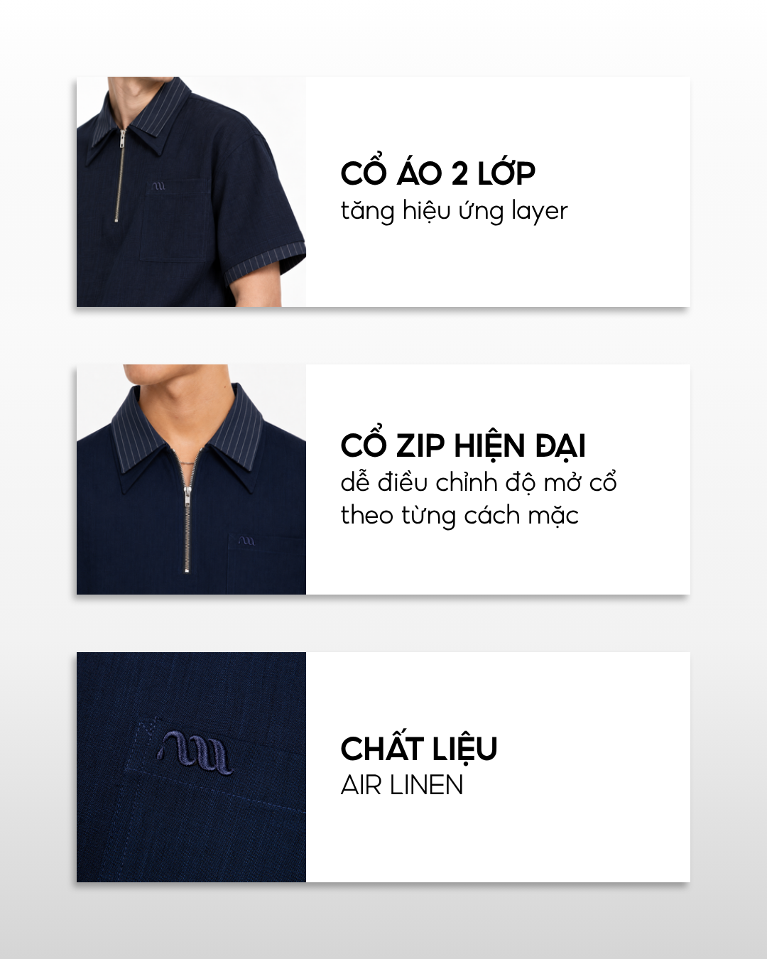  Áo Polo Nam Double Layer Zip Polo Air Linen Dây Kéo Cổ - AUNAMTIC 