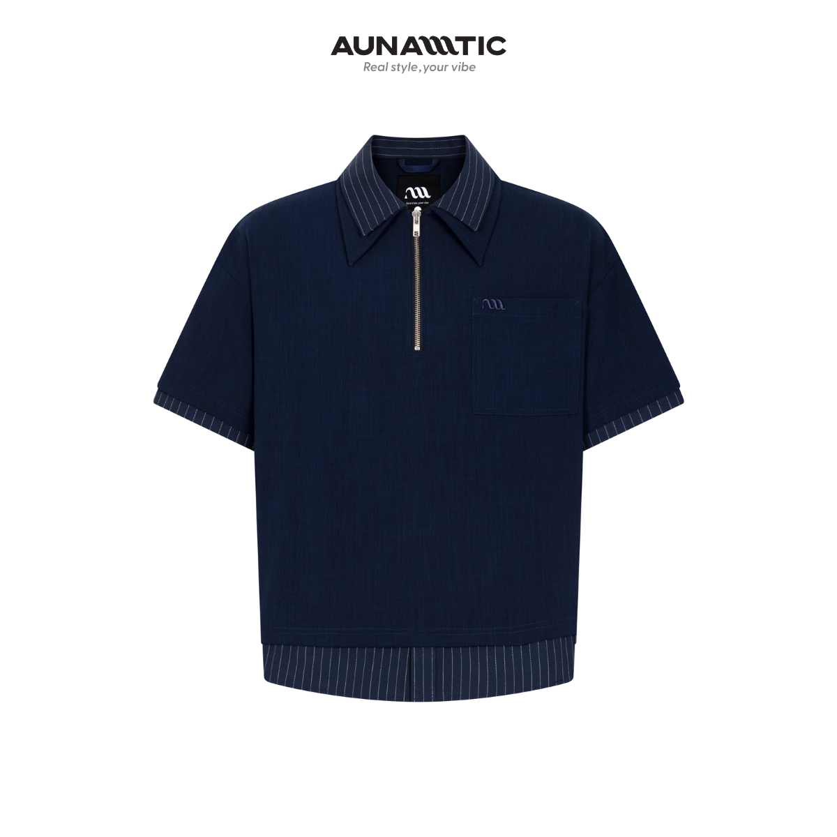  Áo Polo Nam Double Layer Zip Polo Air Linen Dây Kéo Cổ - AUNAMTIC 