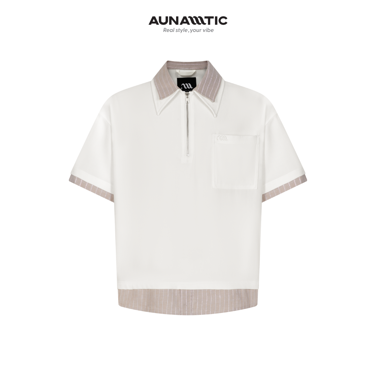  Áo Polo Nam Double Layer Zip Polo Air Linen Dây Kéo Cổ - AUNAMTIC 