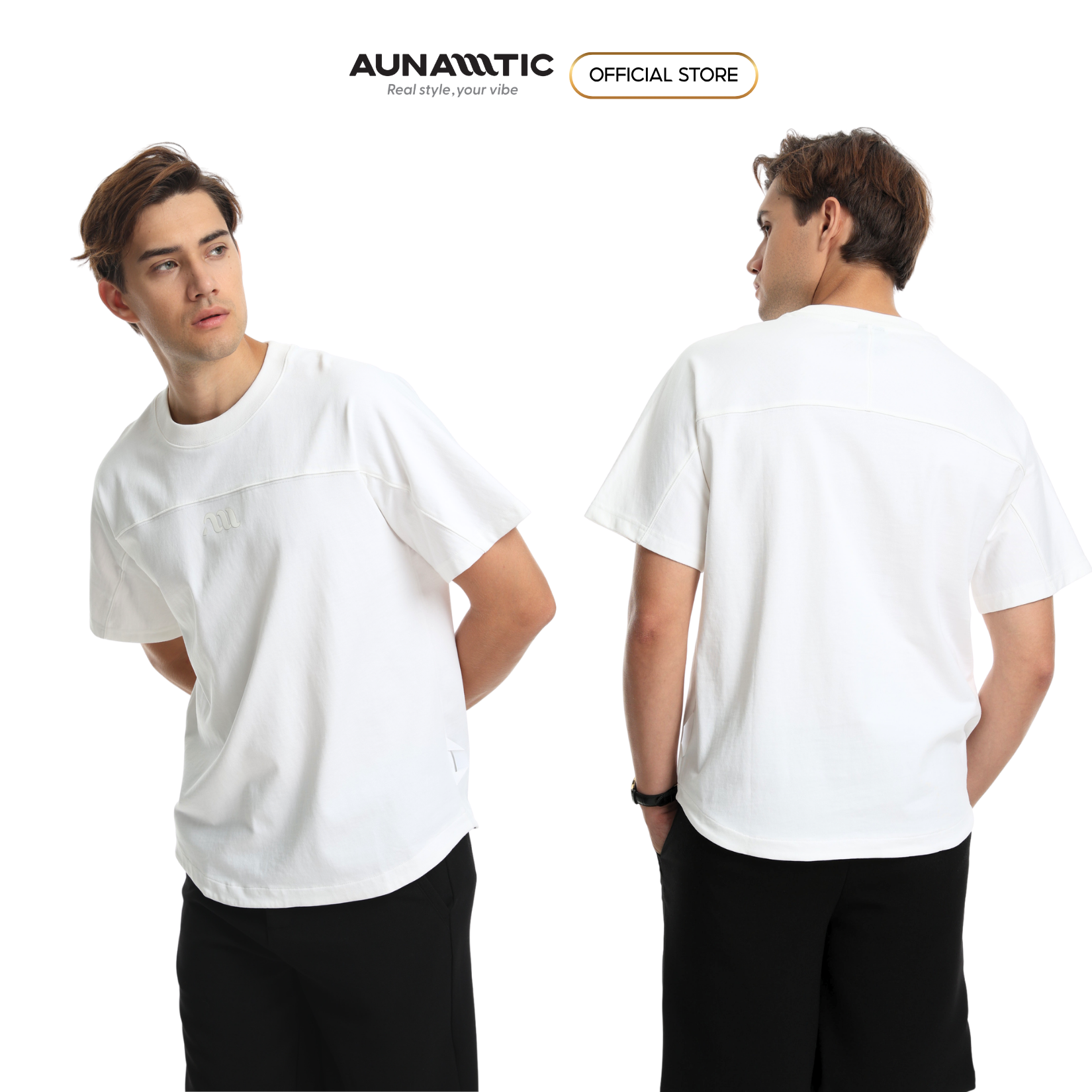  Áo thun nam tối giản phối ngang ngực và tay Cotton Combed dày mịn – AUNAMTIC 