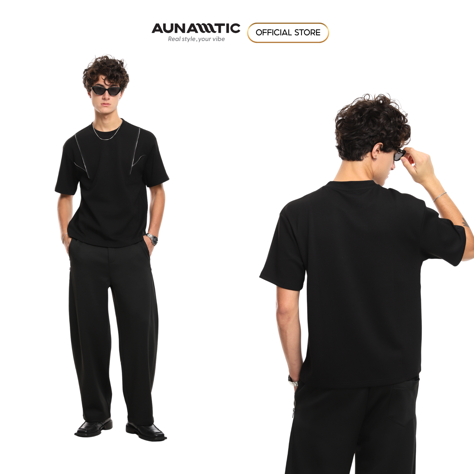  Áo thun nam dây kéo phối chéo điểm nhấn Premium Dense Cotton – AUNAMTIC 