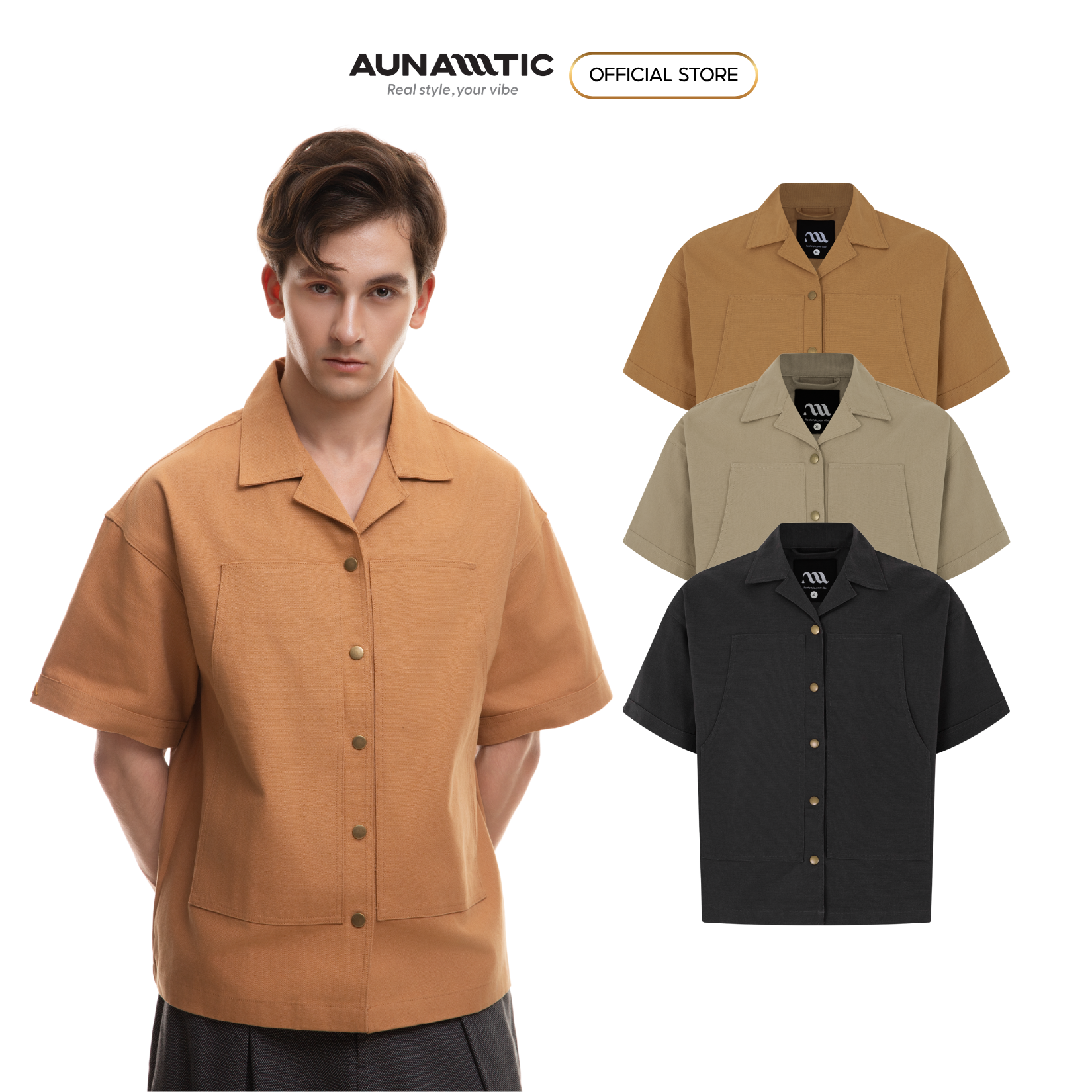  Áo sơ mi khoác nam túi hộp dáng dài Premium Woven Cotton Canvas - AUNAMTIC 
