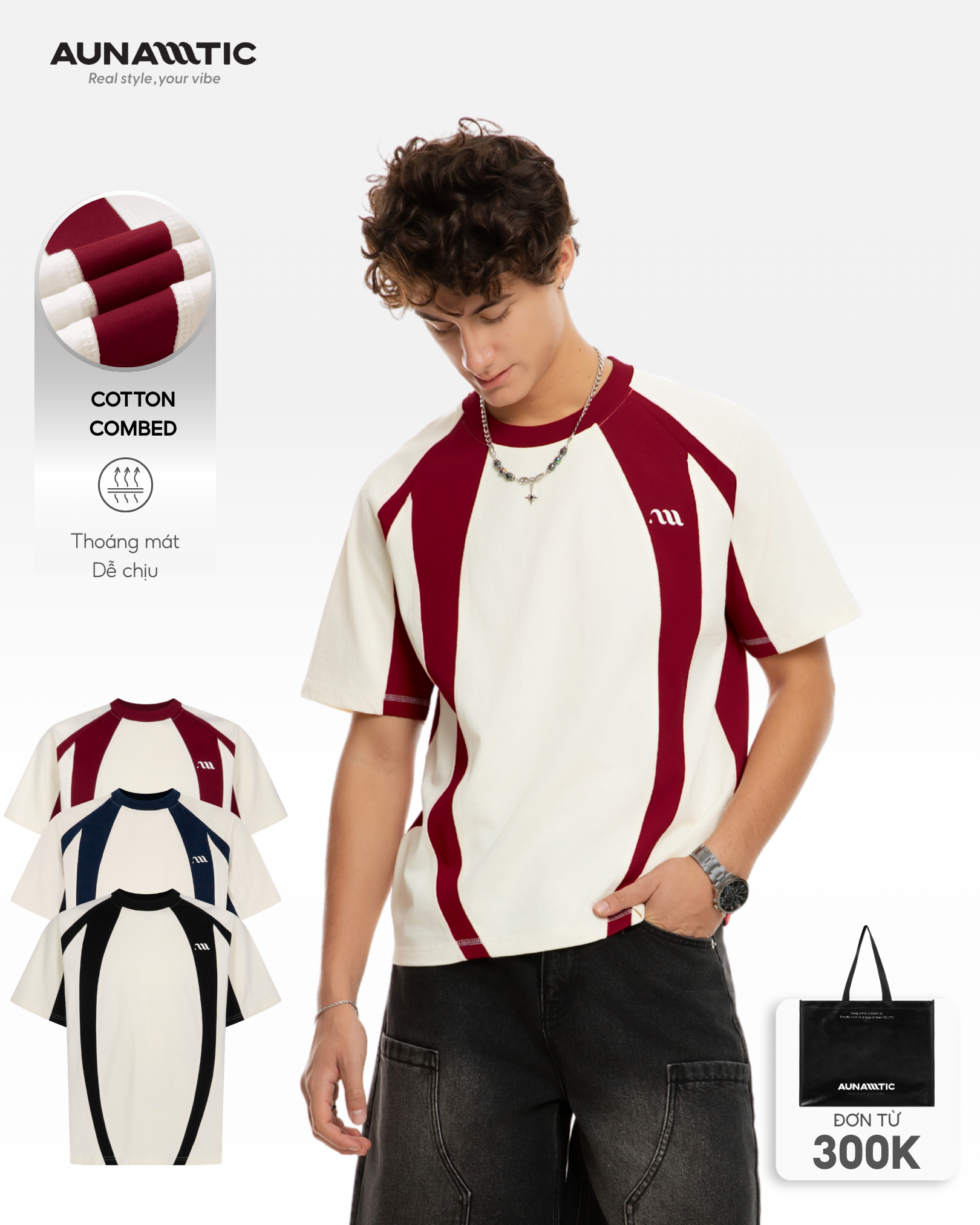  Áo Thun Nam Arc Line Tee Relaxed Fit Phối Line Smart Casual - AUNAMTIC 