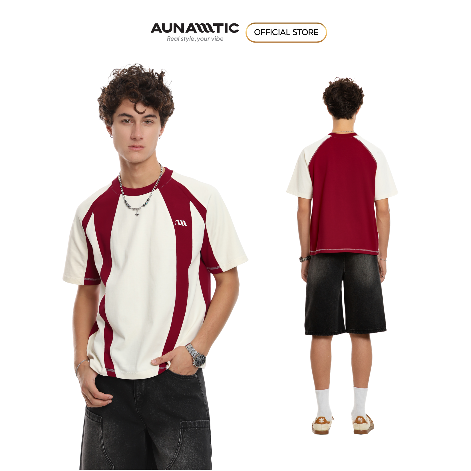  Áo thun nam phối cong raglan Arc Curve Cotton Combed – AUNAMTIC 