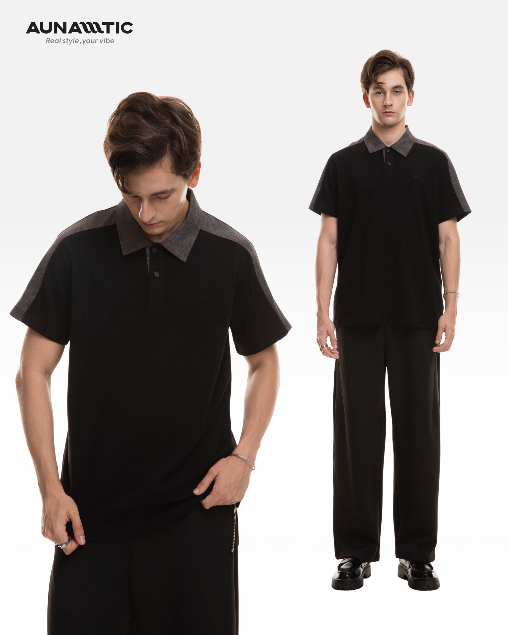  Áo Polo Nam Edge Polo Phối Vai Stone Form Gọn - AUNAMTIC 