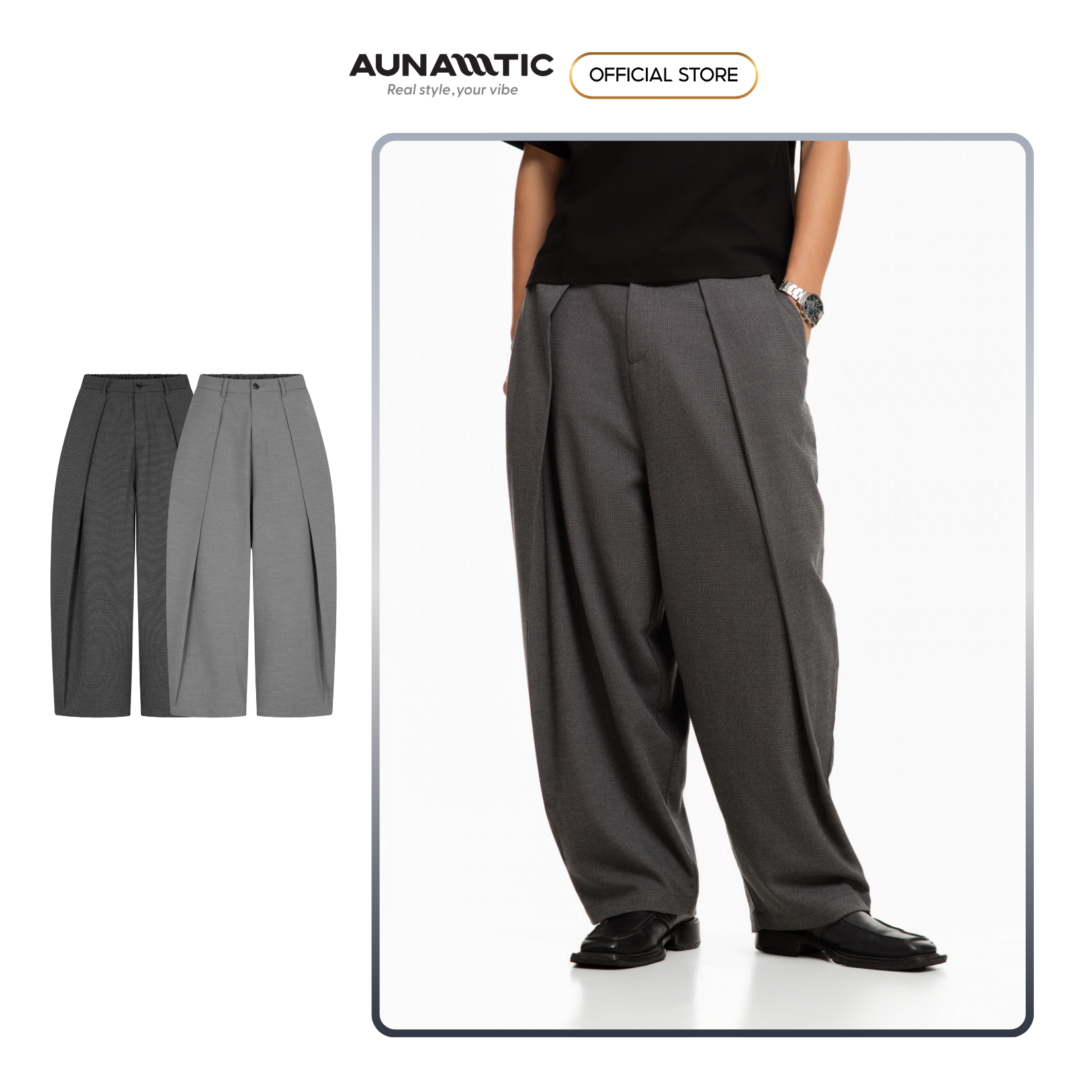  Quần tây nam ống bí Pleated Oversize - AUNAMTIC 