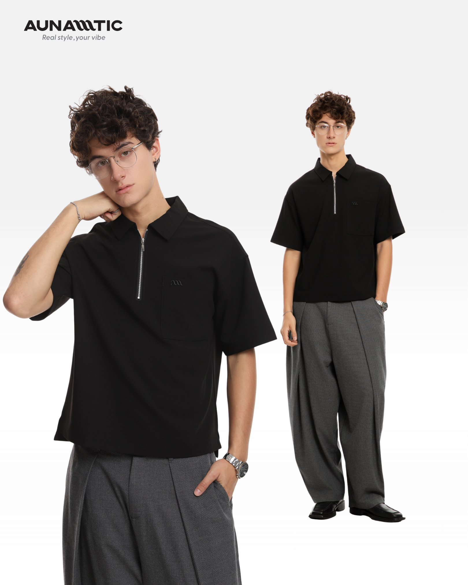  Áo Polo Nam Collar Zip Polo Khóa Kéo Cổ, Form Gọn - AUNAMTIC 