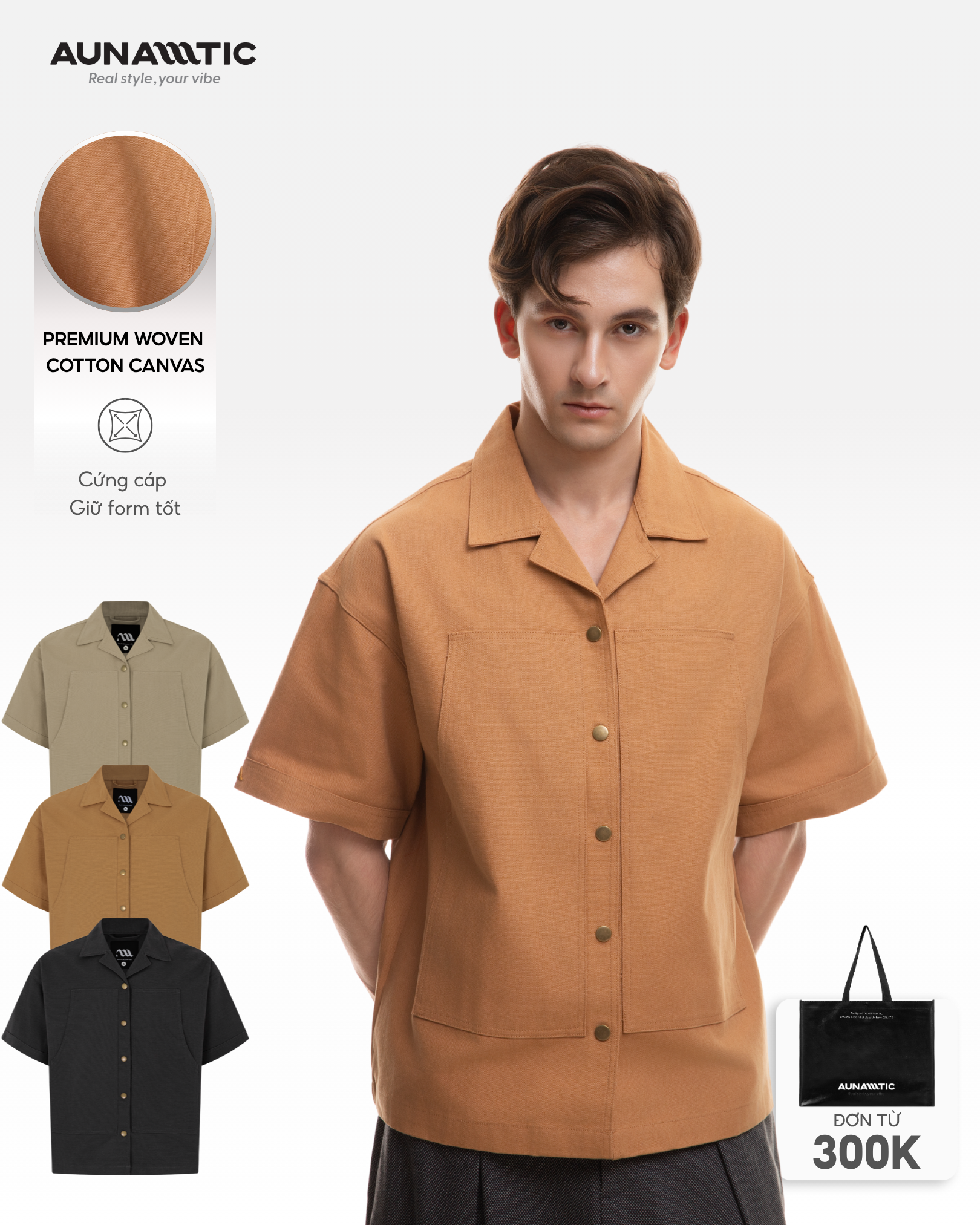  Áo Sơ Mi Nam Ngắn Tay Utility Shirt Túi Hộp Smart Casual - AUNAMTIC 