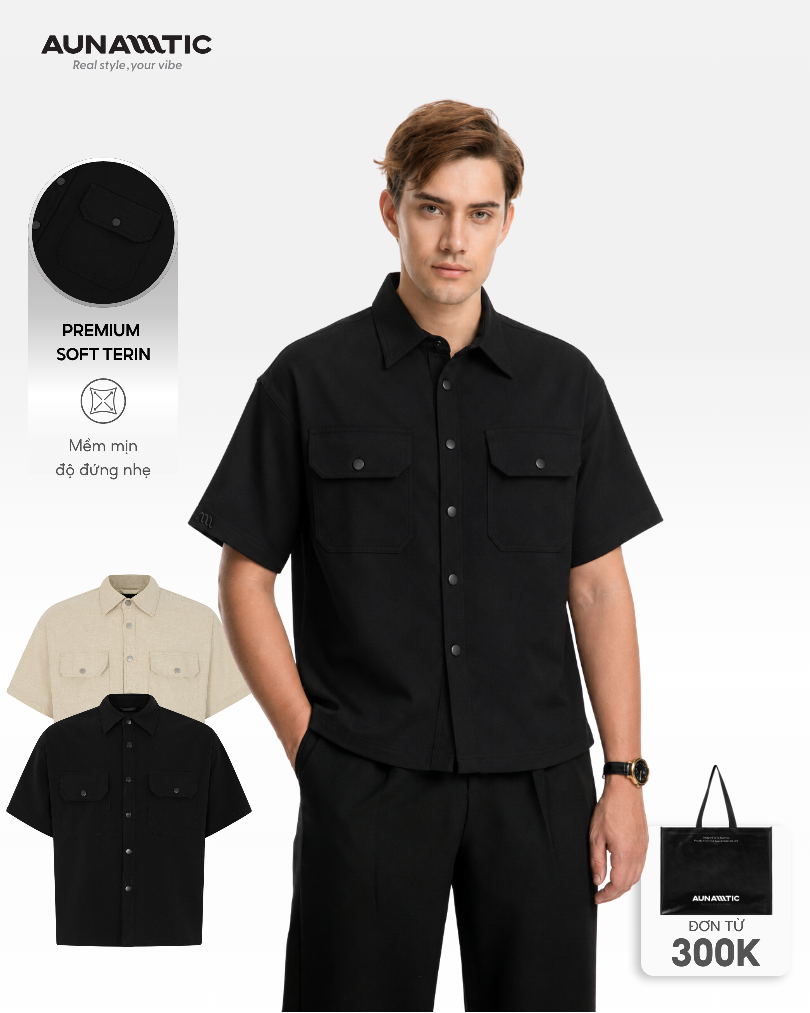  Áo Sơ Mi Nam Ngắn Tay Field Shirt Túi Ngực Dễ Phối - AUNAMTIC 