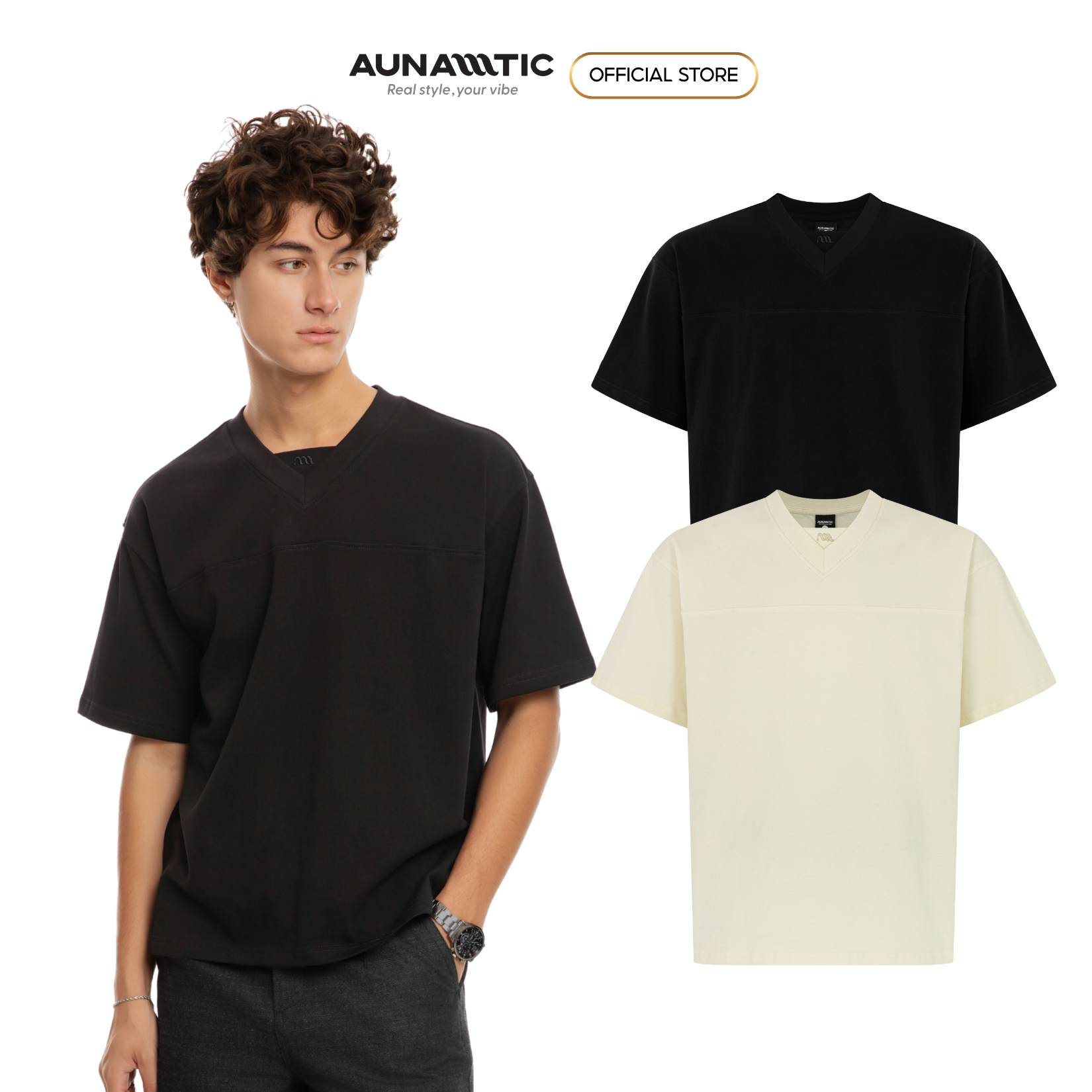  Áo thun nam Cổ tim V-neck Cotton Combed – AUNAMTIC 