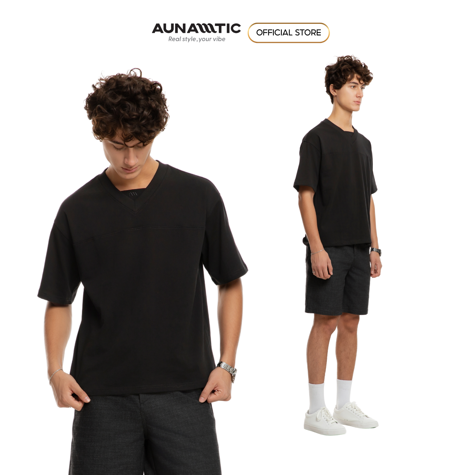  Áo thun nam Cổ tim V-neck Cotton Combed – AUNAMTIC 