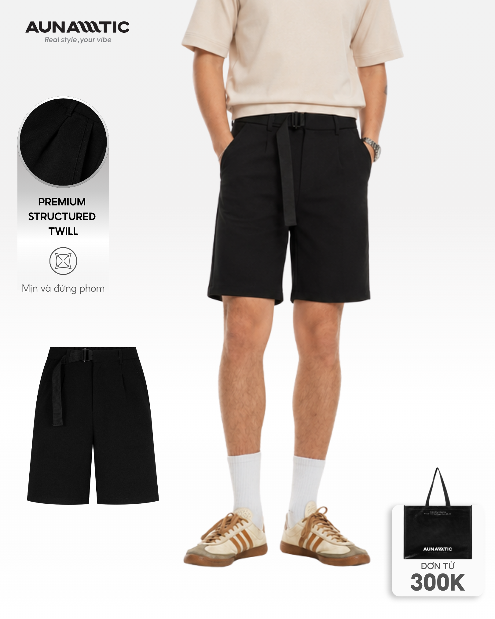  Quần Short Nam Belted Ease Shorts Có Đai Form Gọn - AUNAMTIC 