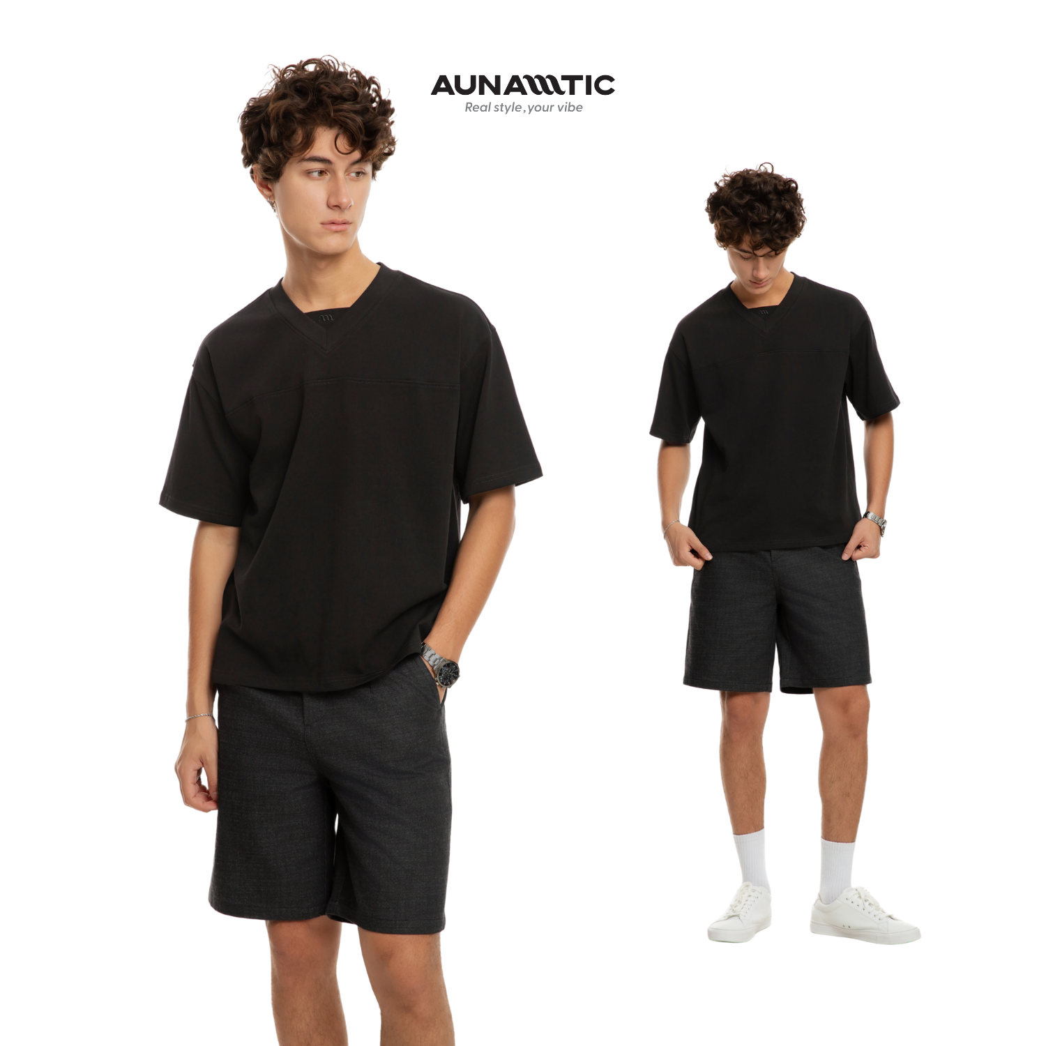  Áo thun nam Cổ tim V-neck Cotton Combed – AUNAMTIC 