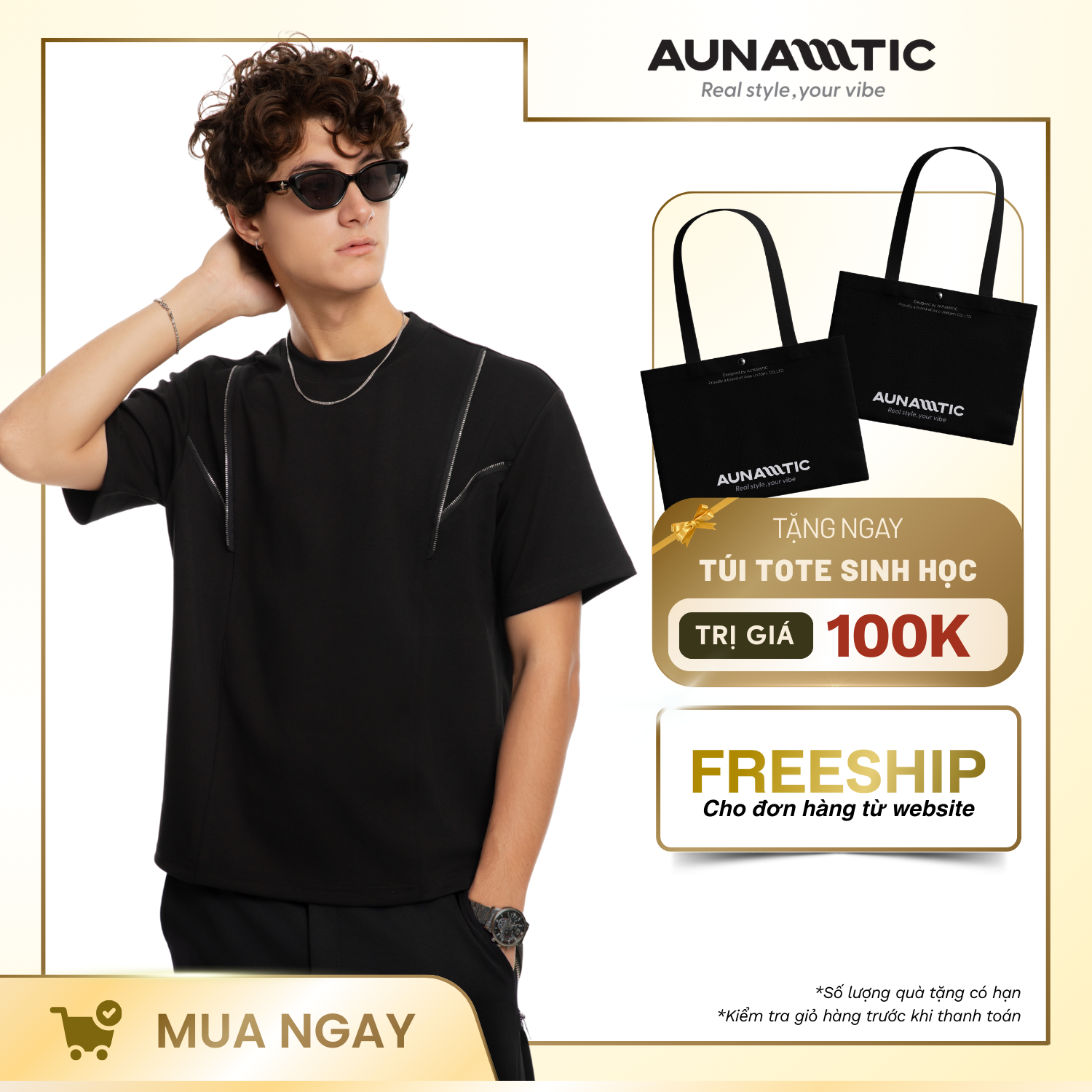  Áo thun nam dây kéo phối chéo điểm nhấn Premium Dense Cotton – AUNAMTIC 