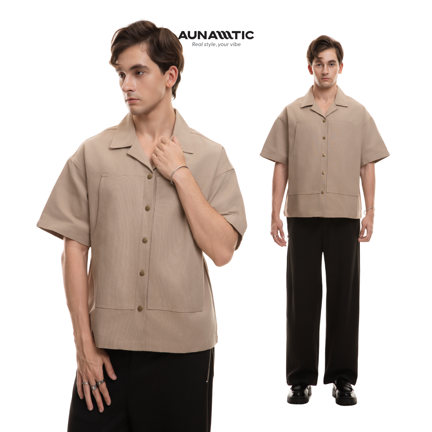  Áo sơ mi khoác nam túi hộp dáng dài Premium Woven Cotton Canvas - AUNAMTIC 