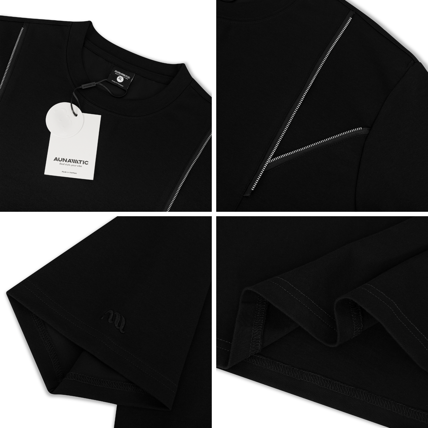  Áo thun nam dây kéo phối chéo điểm nhấn Premium Dense Cotton – AUNAMTIC 