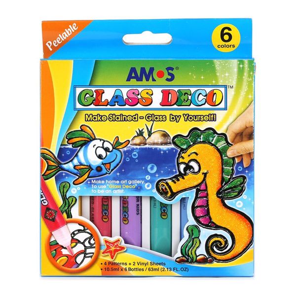 Bộ Bút Vẽ Trang Trí Amos Glass Deco GD10P6 | Màu Vẽ Kính 6 Màu Chính Hãng Hàn Quốc