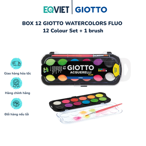 BOX 12 GIOTTO WATERCOLORS FLUO 12 Colour Set + 1 brush