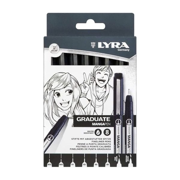 Bộ 8 Bút Đi Nét Lyra Graduate Mangapen L6781080 – Ngòi 0.17mm Đến 2.0mm Chính Hãng Đức