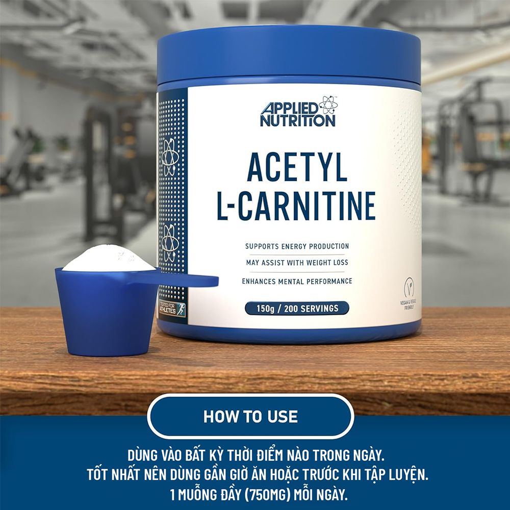 Applied Nutrition Acetyl L - Carnitine Powder 150g | Hỗ Trợ Chuyến Hóa Năng Lượng | 200 Lần Dùng