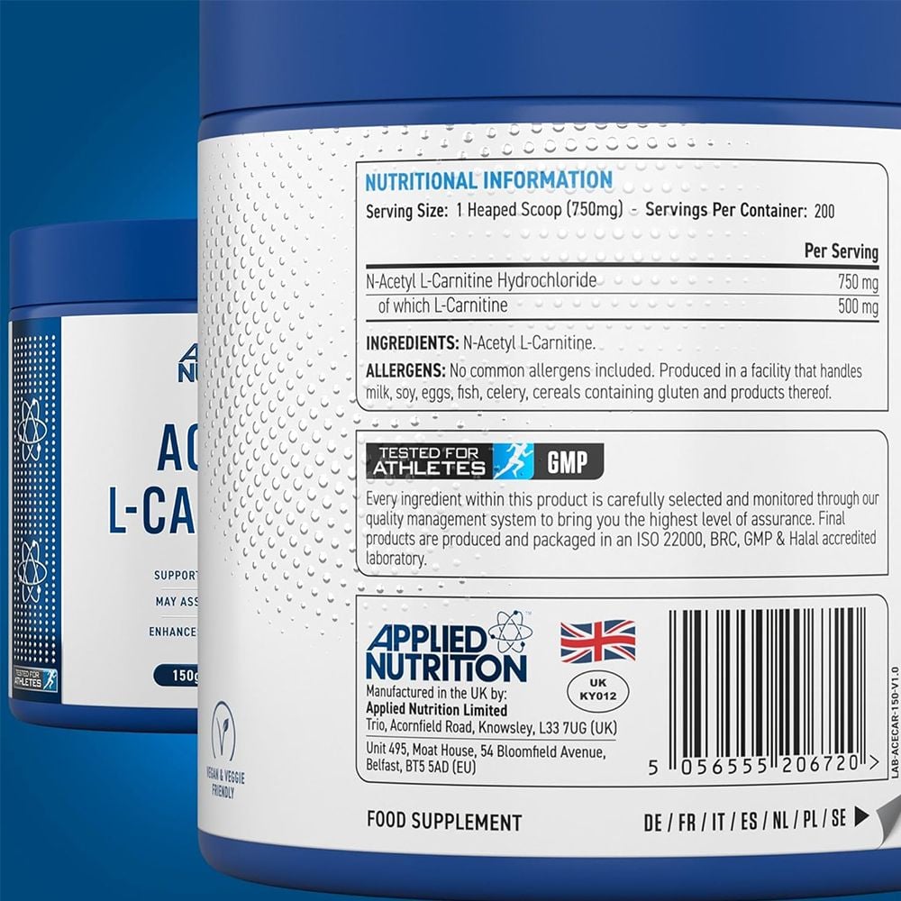 Applied Nutrition Acetyl L - Carnitine Powder 150g | Hỗ Trợ Chuyến Hóa Năng Lượng | 200 Lần Dùng