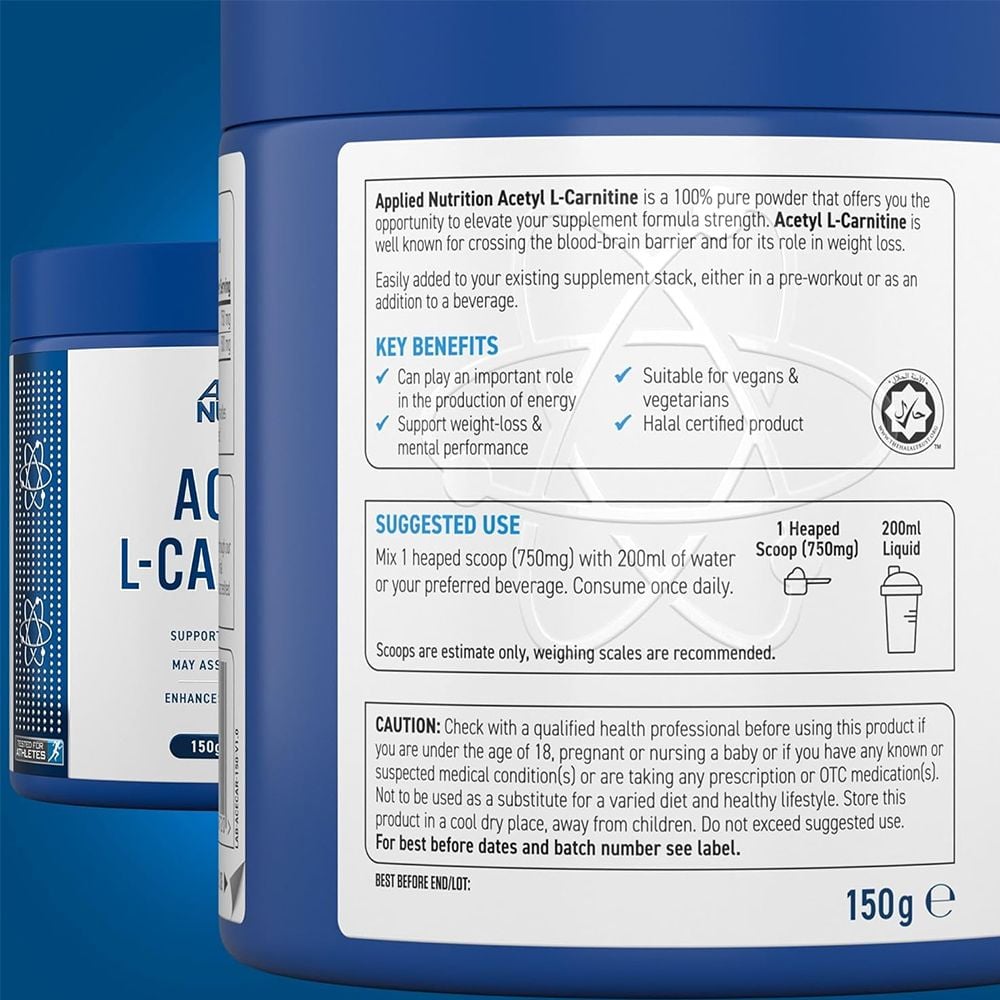 Applied Nutrition Acetyl L - Carnitine Powder 150g | Hỗ Trợ Chuyến Hóa Năng Lượng | 200 Lần Dùng