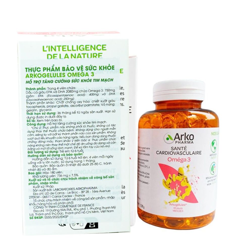 Arkopharma Dầu Cá Hồi Na Uy Omega 3 | Hỗ Trợ Tim Mạch - Trí Não - Sáng Mắt 180 Viên
