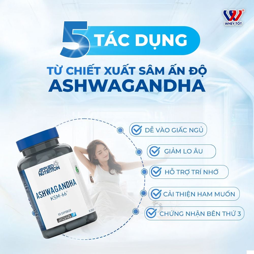 Applied Nutrition ASHWAGANDHA 60 Viên (60 Servings) | Nhân Sâm Ấn Độ