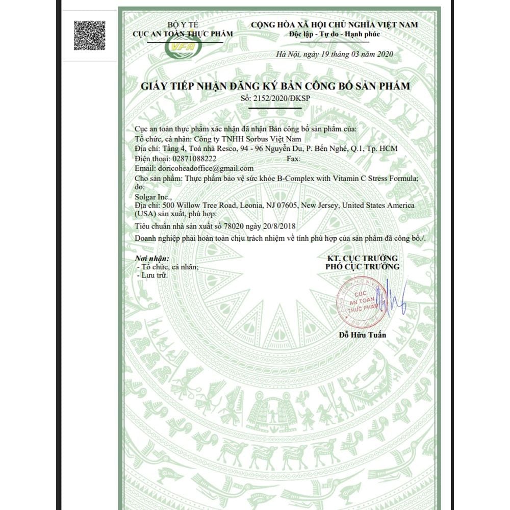 Solgar Viên uống B-Complex with Vitamin C | Hỗ Trợ Trí Não