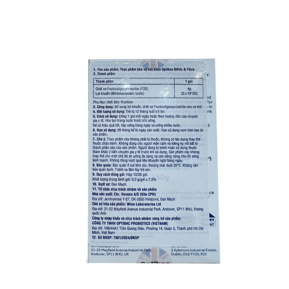 Optibac Bifido & Fibre 30 Gói | 25 tỷ CFU Và 4g Chất Xơ