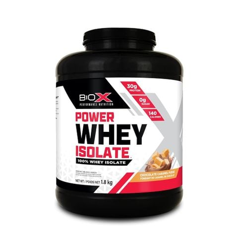 Hũ whey isolate thay cho whey rule 1 BioX Power 1,8 kg vị Chocolate Caramel Fudge