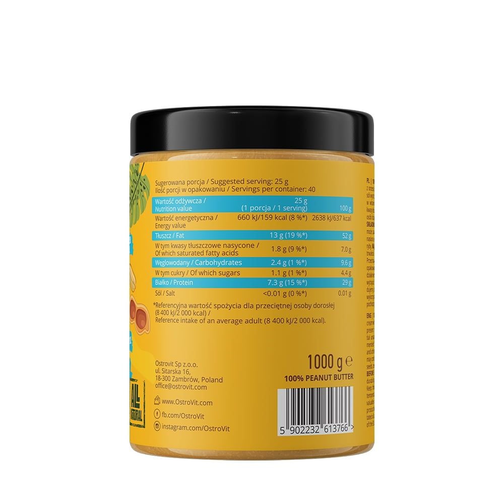 OstroVit Bơ Đậu Phộng Peanut Butter 100% (Bơ Mịn) | 1kg