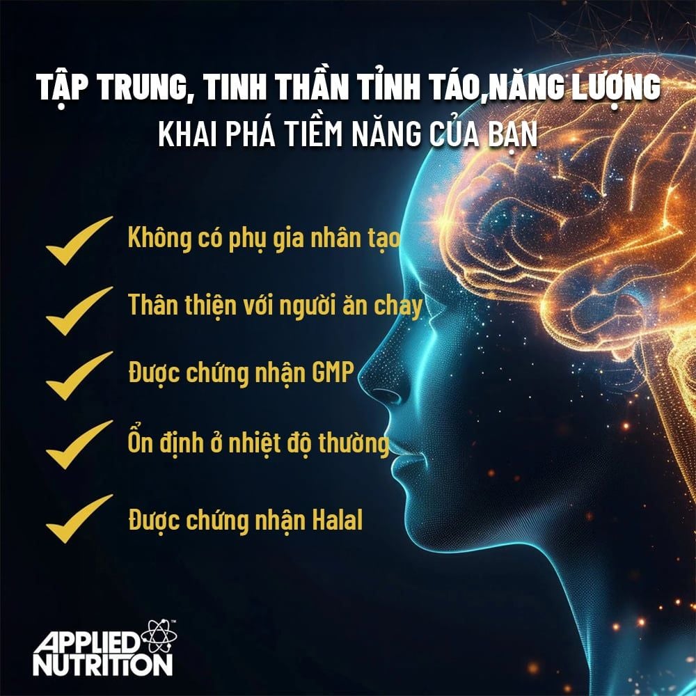Applied Nutrition Viên Uống Hỗ Trợ Trí Não Solutions BRAIN FUEL hộp 30 Lần Dùng