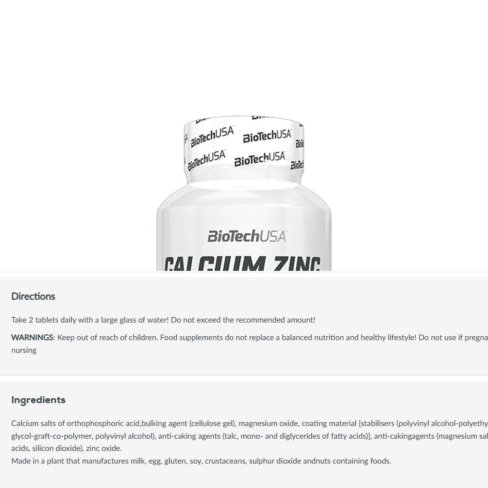 Biotech USA Calcium Zinc Magnesium, 100 Tablets